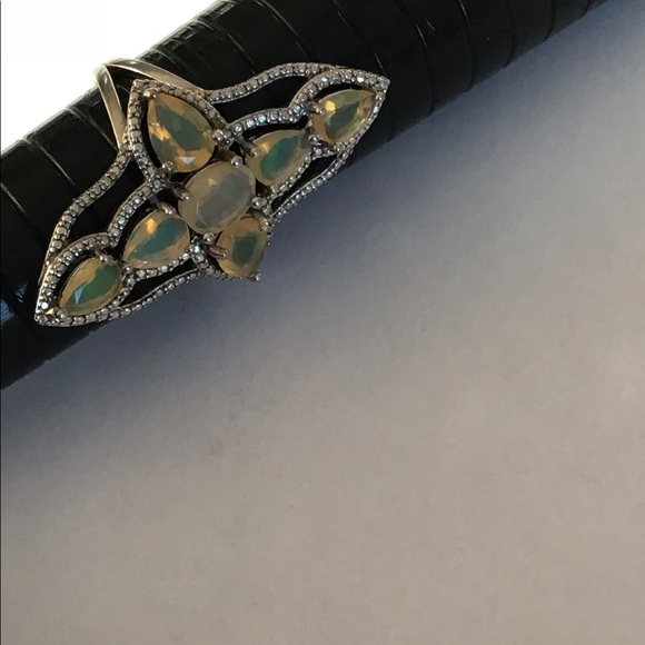 Large Sterling Ethiopian Opal Gothic Cross Ring - Picture 4 of 11